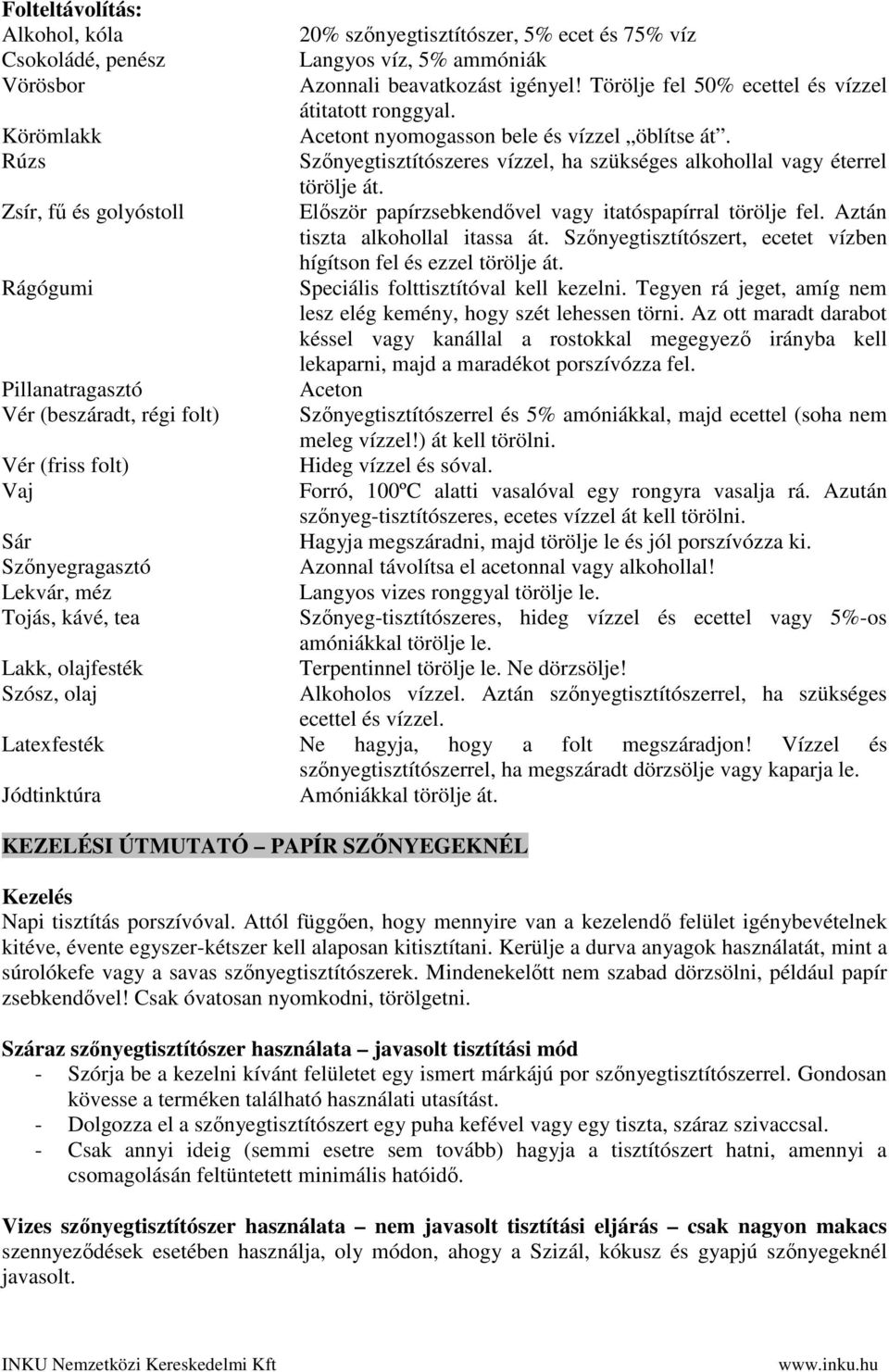 Zsír, fű és golyóstoll Először papírzsebkendővel vagy itatóspapírral törölje fel. Aztán tiszta alkohollal itassa át. Szőnyegtisztítószert, ecetet vízben hígítson fel és ezzel törölje át.