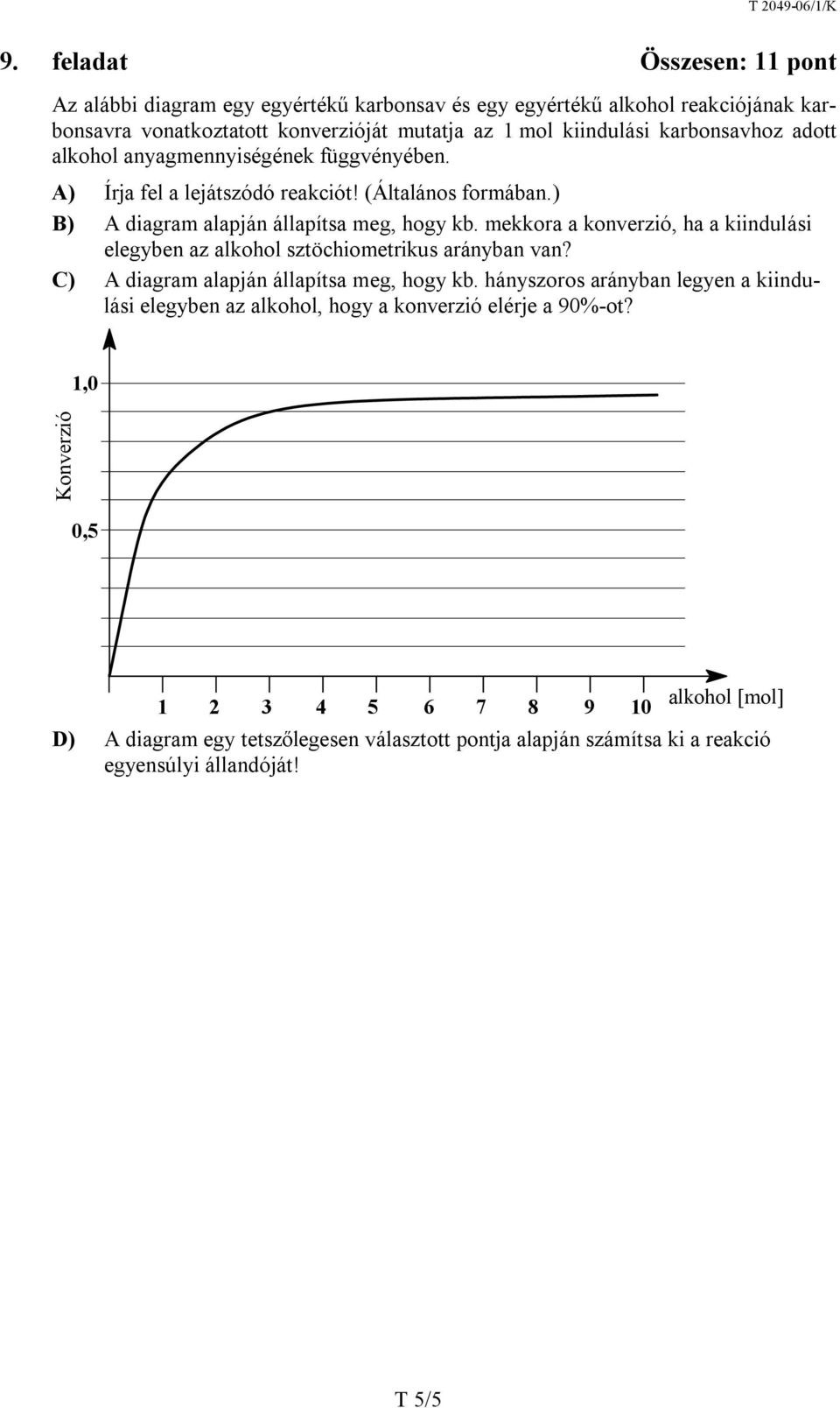 mekkora a konverzió, ha a kiindulási elegyben az alkohol sztöchiometrikus arányban van? C) A diagram alapján állapítsa meg, hogy kb.