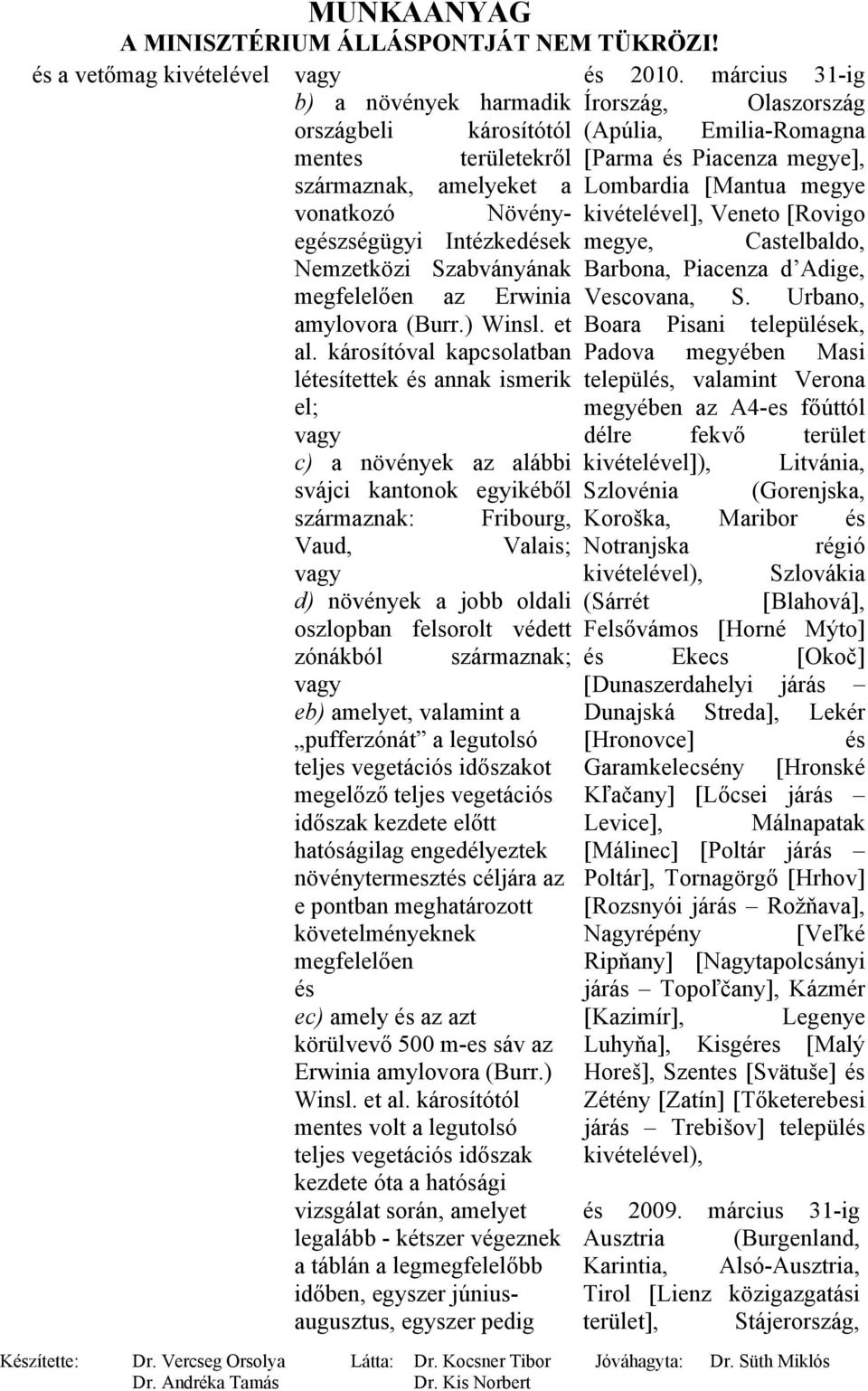 vonatkozó Növényegészségügyi kivételével], Veneto [Rovigo Intézkedések megye, Castelbaldo, Nemzetközi Szabványának Barbona, Piacenza d Adige, megfelelően az Erwinia Vescovana, S.