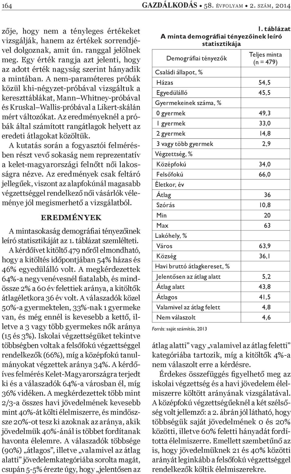 A nem-paraméteres próbák közül khi-négyzet-próbával vizsgáltuk a kereszttáblákat, Mann Whitney-próbával és Kruskal Wallis-próbával a Likert-skálán mért változókat.