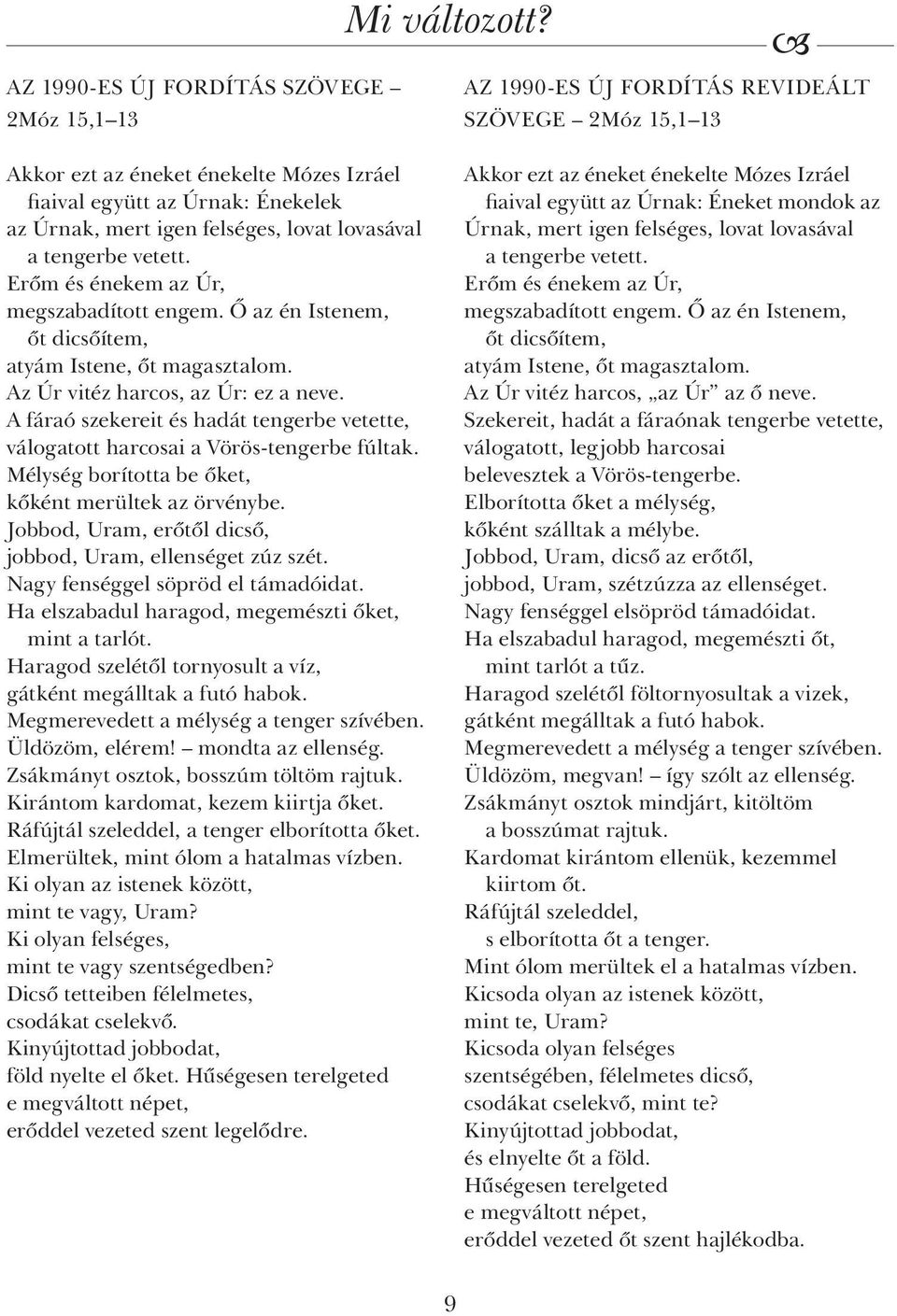 felséges, lovat lovasával a tengerbe vetett. Erőm és énekem az Úr, megszabadított engem. Ő az én Istenem, őt dicsőítem, atyám Istene, őt magasztalom. Az Úr vitéz harcos, az Úr: ez a neve.