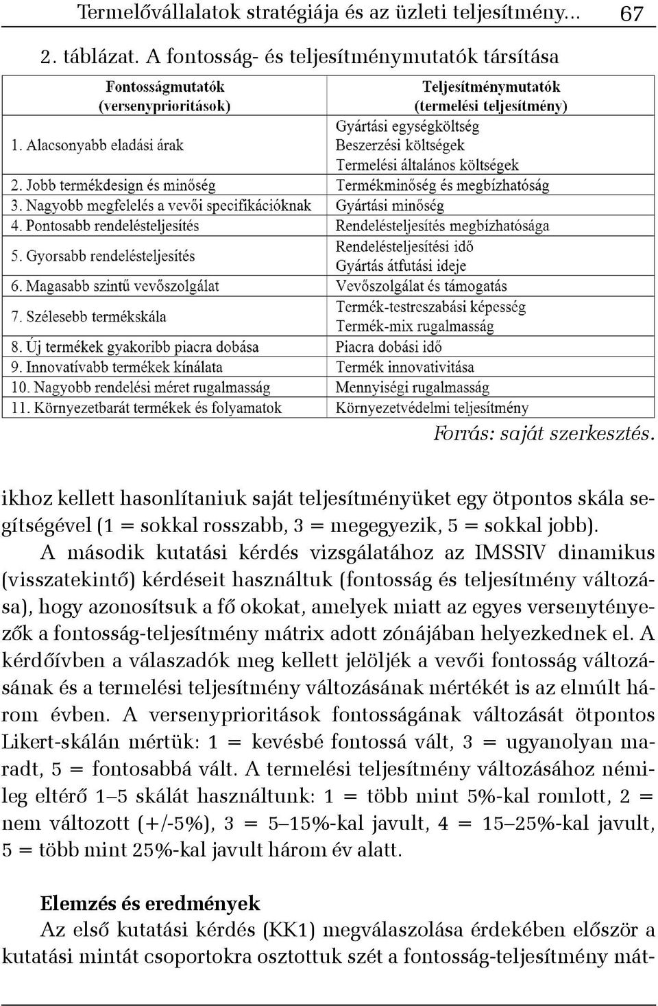 A második kutatási kérdés vizsgálatához az IMSSIV dinamikus (visszatekintõ) kérdéseit használtuk (fontosság és teljesítmény változása), hogy azonosítsuk a fõ okokat, amelyek miatt az egyes