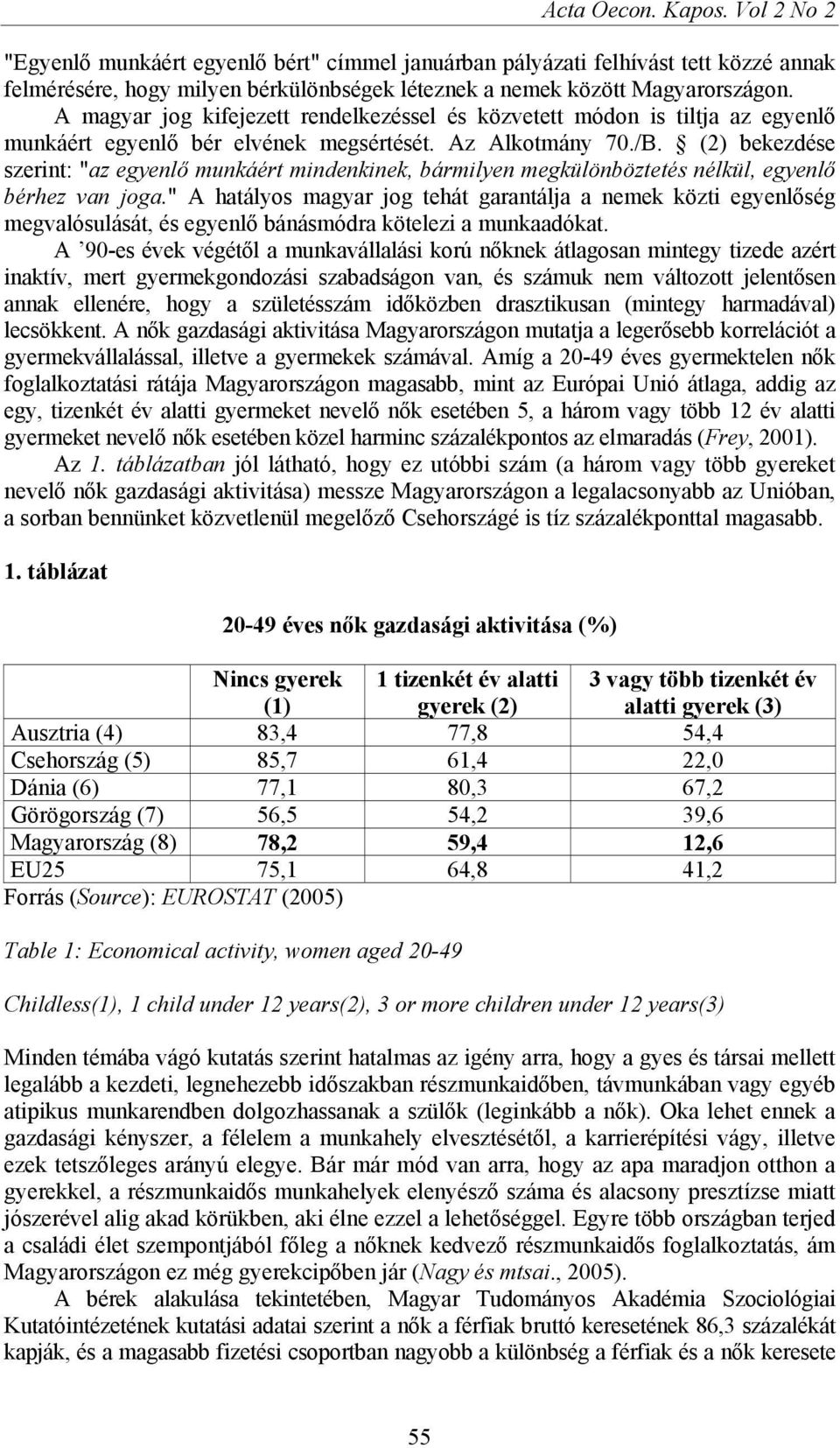 (2) bekezdése szerint: "az egyenlő munkáért mindenkinek, bármilyen megkülönböztetés nélkül, egyenlő bérhez van joga.