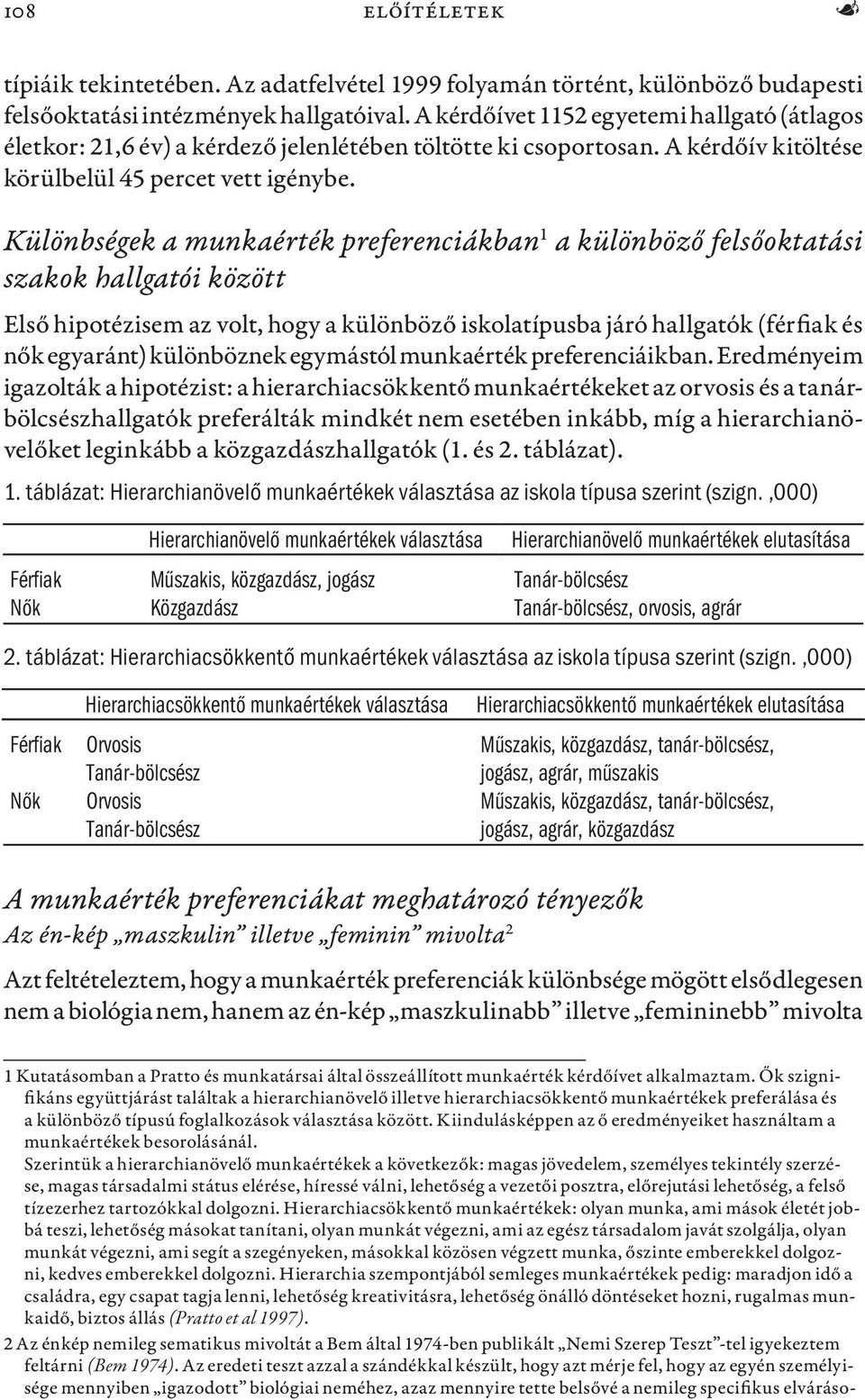 Különbségek a munkaérték preferenciákban 1 a különböző felsőoktatási szakok hallgatói között Első hipotézisem az volt, hogy a különböző iskolatípusba járó hallgatók (férfiak és nők egyaránt)