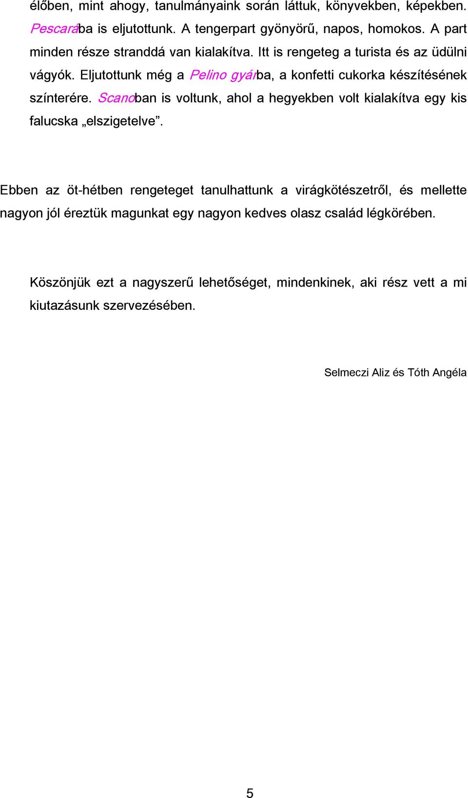 Eljutottunk még a Pelino gyárba, a konfetti cukorka készítésének színterére. Scanoban is voltunk, ahol a hegyekben volt kialakítva egy kis falucska elszigetelve.