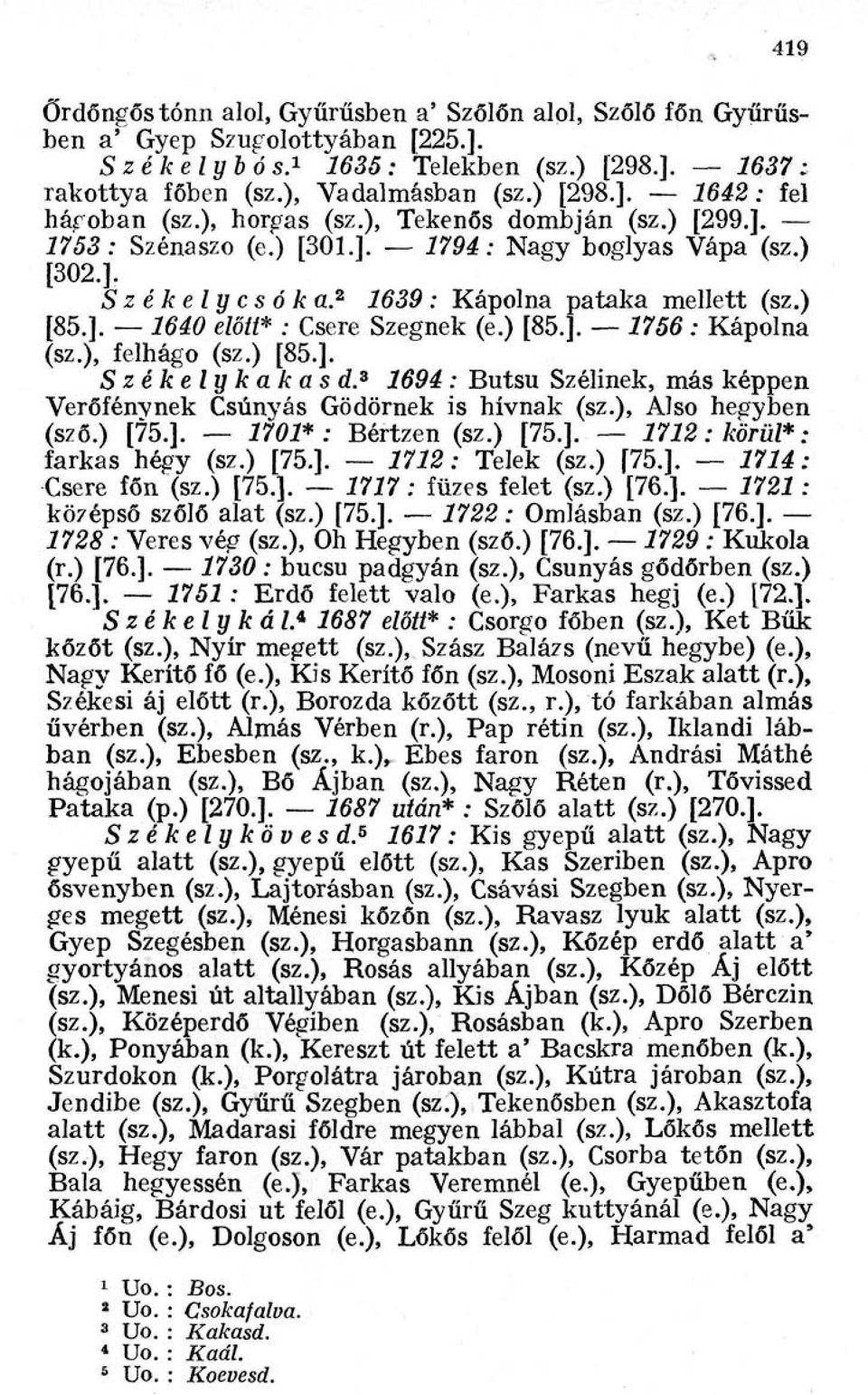 ) [85.]. 1756 : Kápolna (sz.), felhágo (sz.) [85.]. Székely kakas d. 3 1694 : Butsu Szélinek, más képpen Verőfénynek Csúnyás Gödörnek is hívnak (sz.), Also hegyben (sző.) [75.]. 1701* : Bértzen (sz.