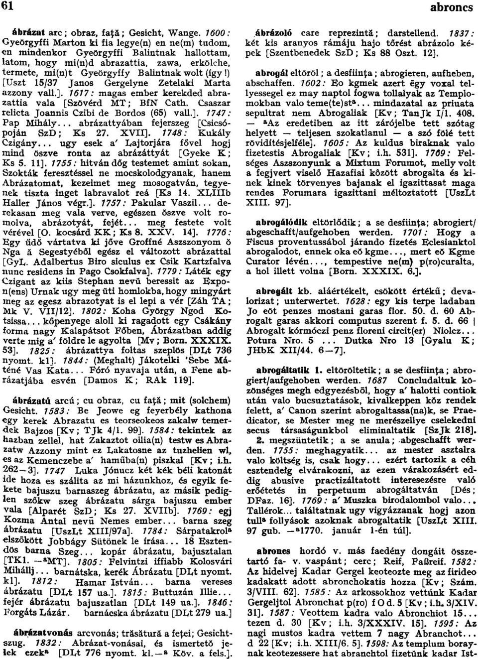 ) [Uszt 15/37 János Gergelyne Zetelaki Marta azzony vall.]. 1617: magas ember kerekded abrazattia vala [Szövérd MT; BfN Cath. Császár relicta Joannis Czibi de Bordos (65) vall.]. 1747: Pap Mihály.