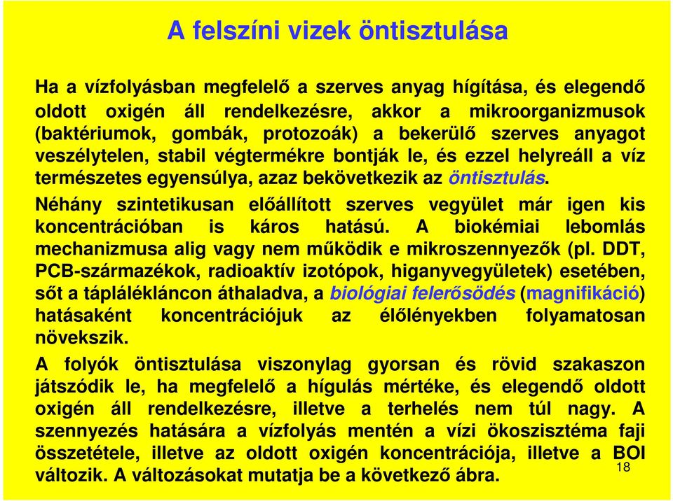 Néhány szintetikusan előállított szerves vegyület már igen kis koncentrációban is káros hatású. A biokémiai lebomlás mechanizmusa alig vagy nem működik e mikroszennyezők (pl.