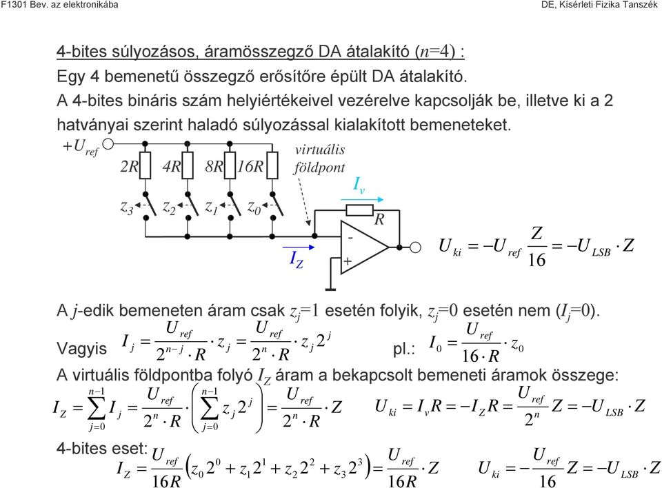 átalakító. A 4-bites biáris szám helyiértékeivel vezérelve kapcsolák be, illetve a hatváyai szerit haladó súlyozással alakított bemeeteket.