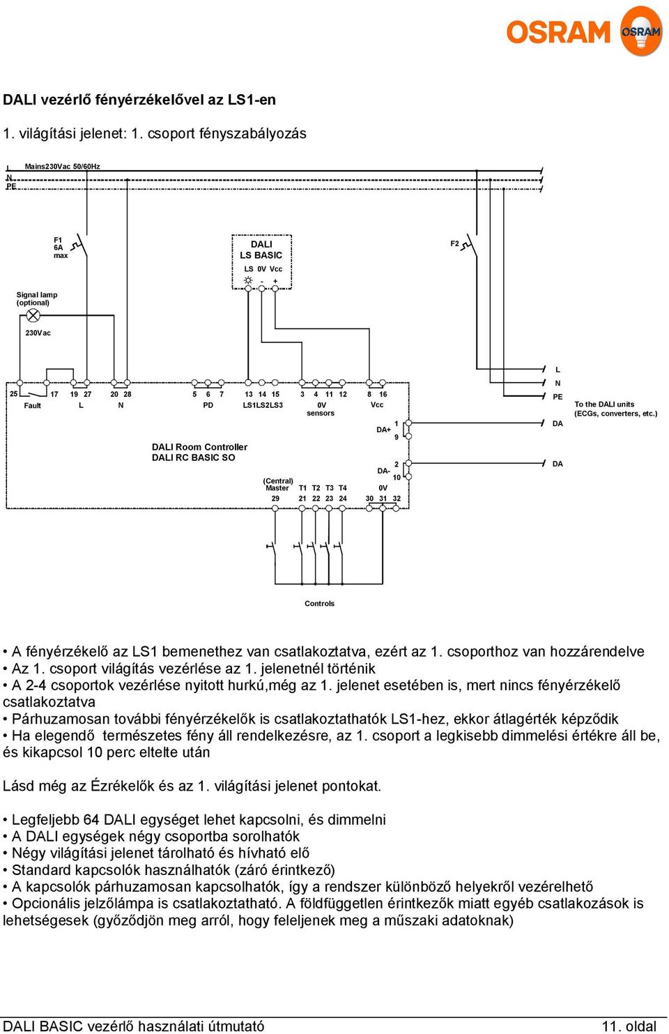 SO 13 14 15 LS1LS2LS3 3 4 11 12 0V sensors (Central) Master T1 T2 T3 T4 29 21 22 23 24 8 16 Vcc 1 DA+ 9 2 DA- 10 0V 30 31 32 N PE DA DA To the DALI units (ECGs, converters, etc.