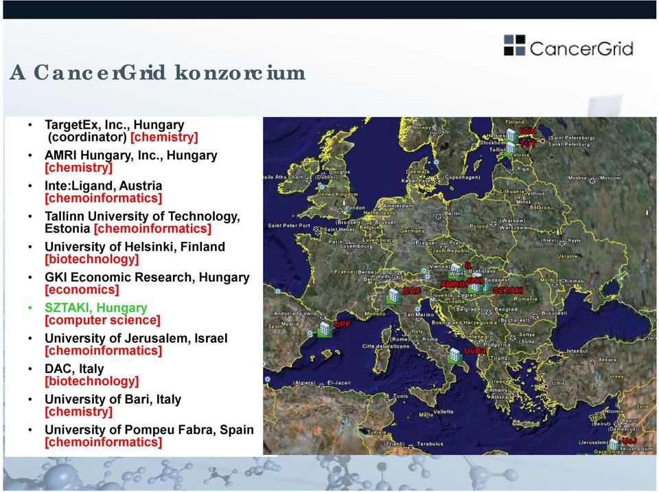 University of Helsinki, Finland [biotechnology] GKI Economic Research, Hungary [economics] SZTAKI, Hungary [computer science]