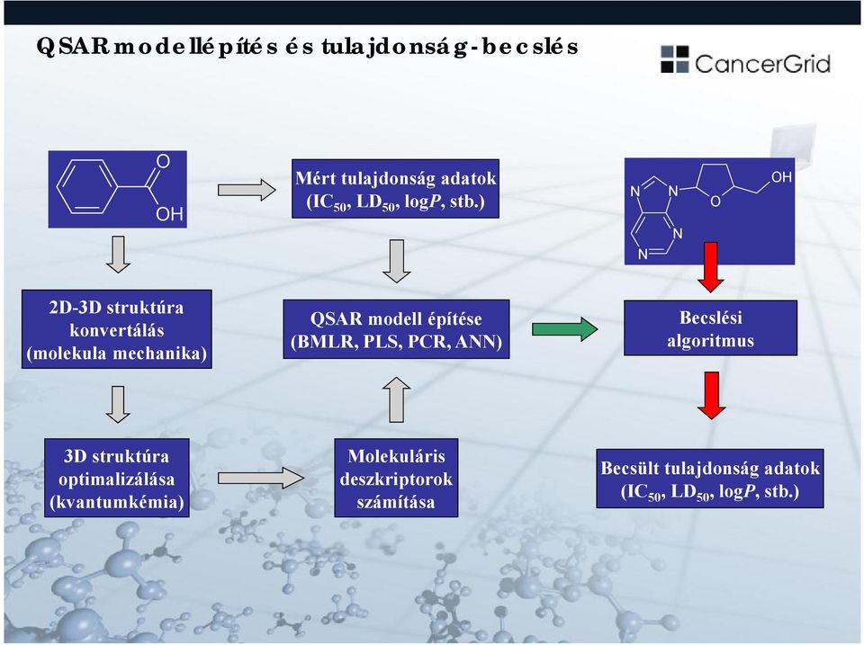 ) N N N N O OH 2D-3D struktúra konvertálás (molekula mechanika) QSAR modell építése