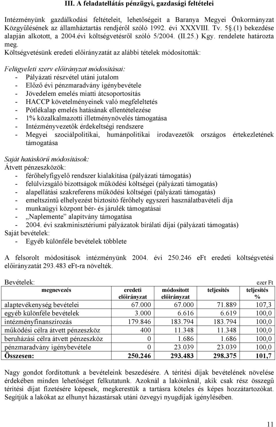 Költségvetésünk eredeti előirányzatát az alábbi tételek módosították: Felügyeleti szerv előirányzat módosításai: - Pályázati részvétel utáni jutalom - Előző évi pénzmaradvány igénybevétele -