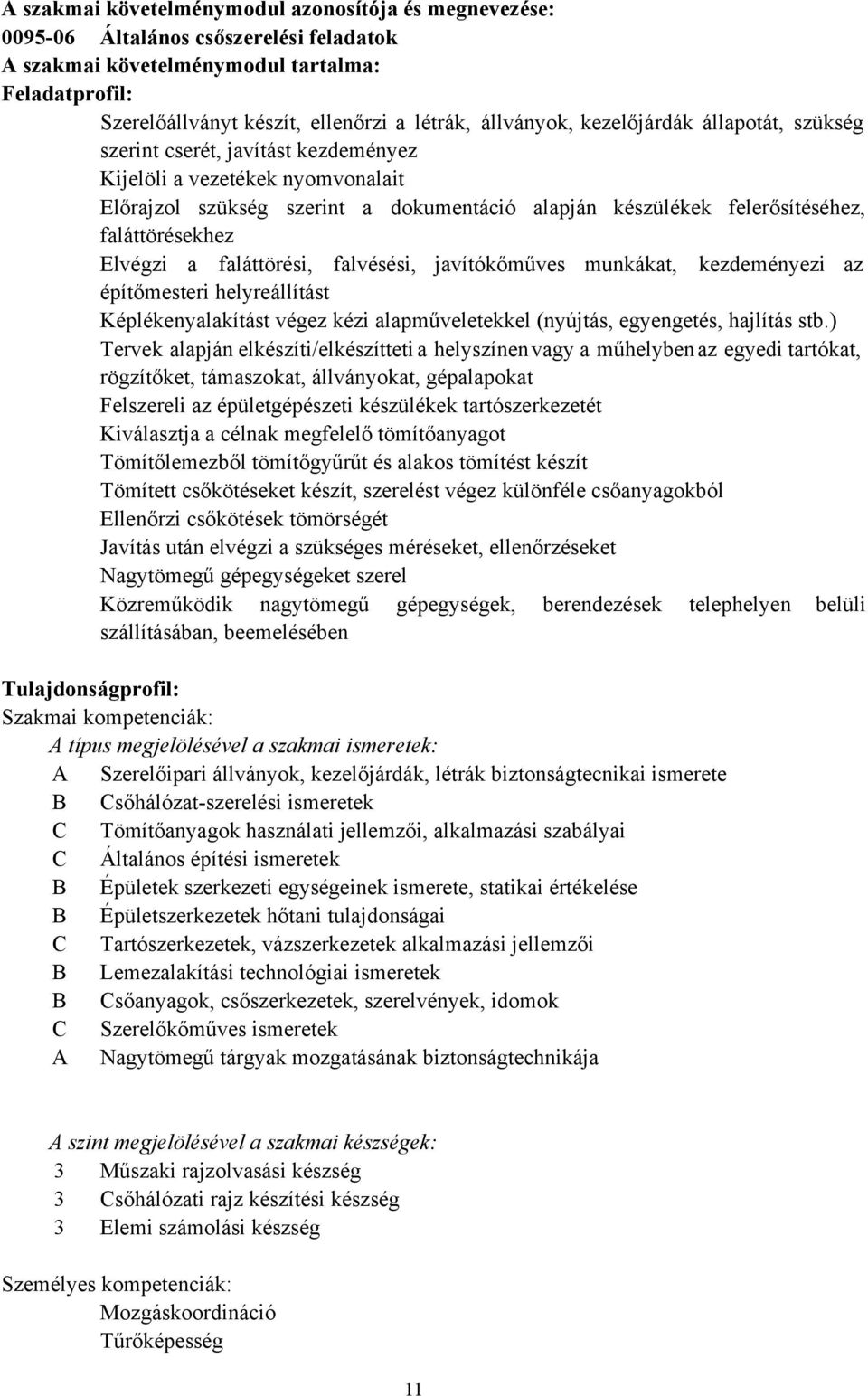 faláttörésekhez Elvégzi a faláttörési, falvésési, javítókőműves munkákat, kezdeményezi az építőmesteri helyreállítást Képlékenyalakítást végez kézi alapműveletekkel (nyújtás, egyengetés, hajlítás stb.