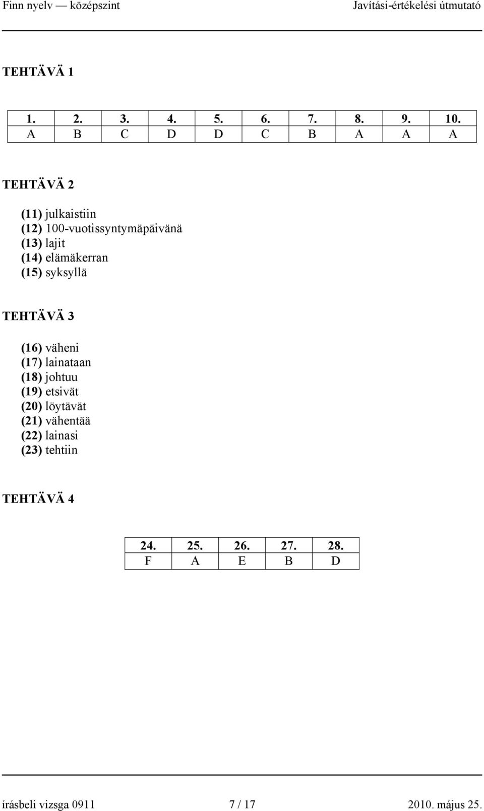 (14) elämäkerran (15) syksyllä TEHTÄVÄ 3 (16) väheni (17) lainataan (18) johtuu (19)