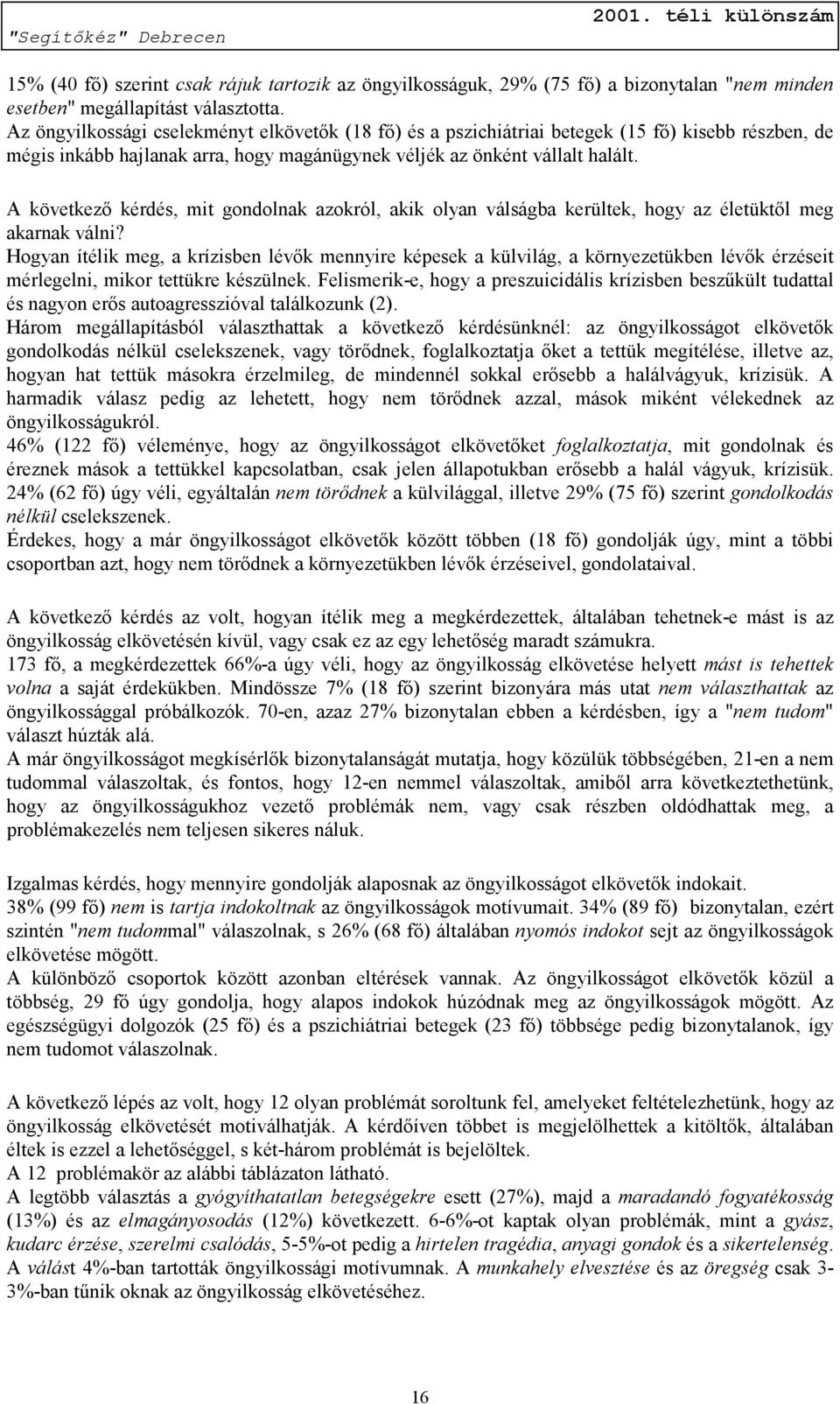 A következő kérdés, mit gondolnak azokról, akik olyan válságba kerültek, hogy az életüktől meg akarnak válni?