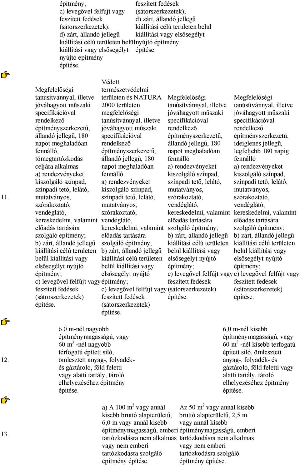 Megfelelıségi tanúsítvánnyal, illetve jóváhagyott mőszaki specifikációval rendelkezı építményszerkezető, állandó jellegő, 180 napot meghaladóan fennálló, tömegtartózkodás céljára alkalmas a)