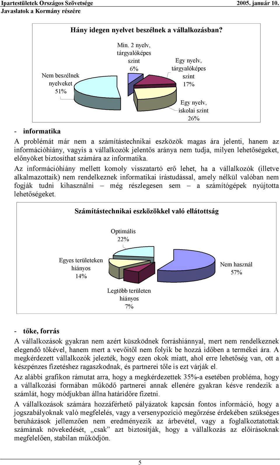 információhiány, vagyis a vállalkozók jelentős aránya nem tudja, milyen lehetőségeket, előnyöket biztosíthat számára az informatika.