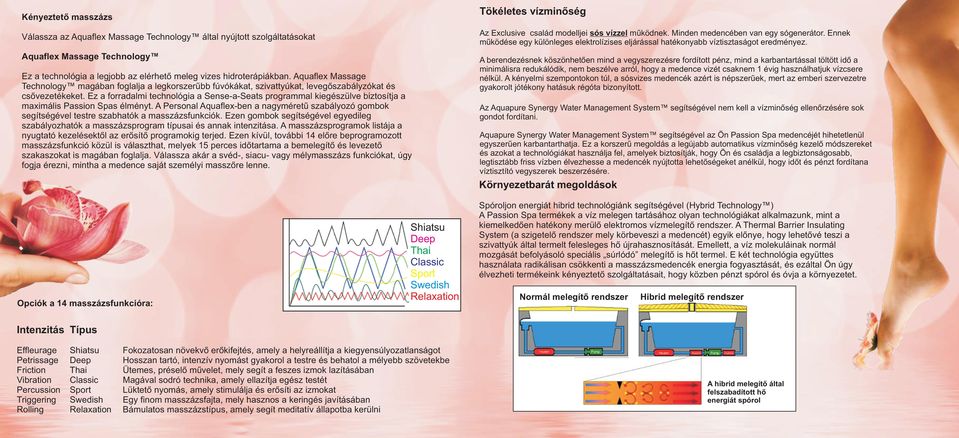 Aquaflex Massage Technology A berendezésnek köszönhetõen mind a vegyszerezésre fordított pénz, mind a karbantartással töltött idõ a minimálisra redukálódik, nem beszélve arról, hogy a medence vizét