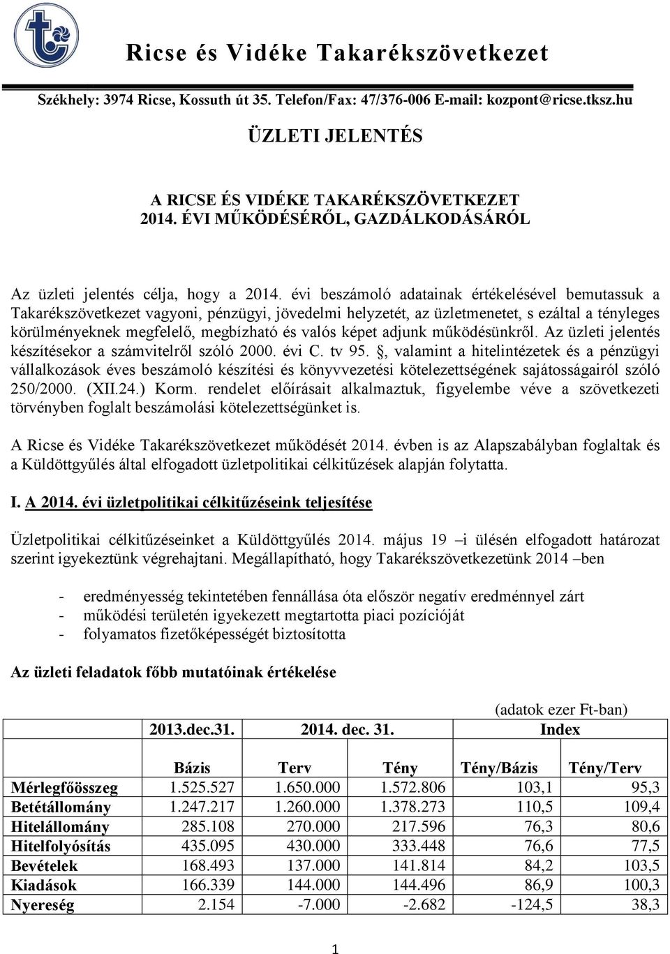 évi beszámoló adatainak értékelésével bemutassuk a Takarékszövetkezet vagyoni, pénzügyi, jövedelmi helyzetét, az üzletmenetet, s ezáltal a tényleges körülményeknek megfelelő, megbízható és valós