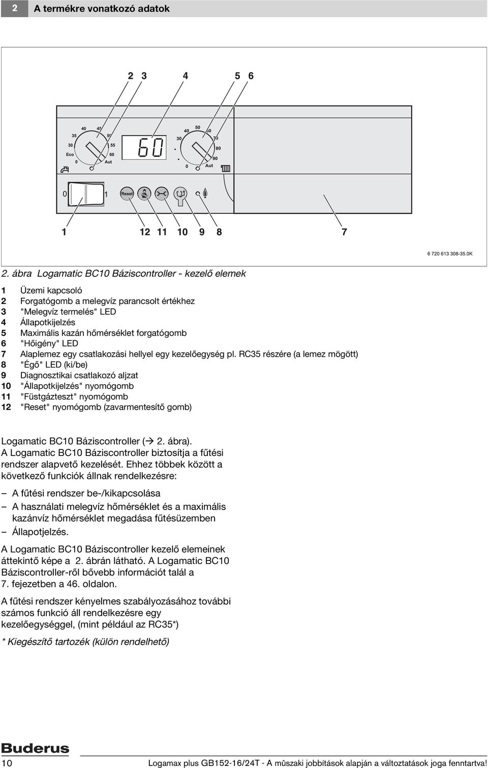 6 "Hőigény" LED 7 Alaplemez egy csatlakozási hellyel egy kezelőegység pl.