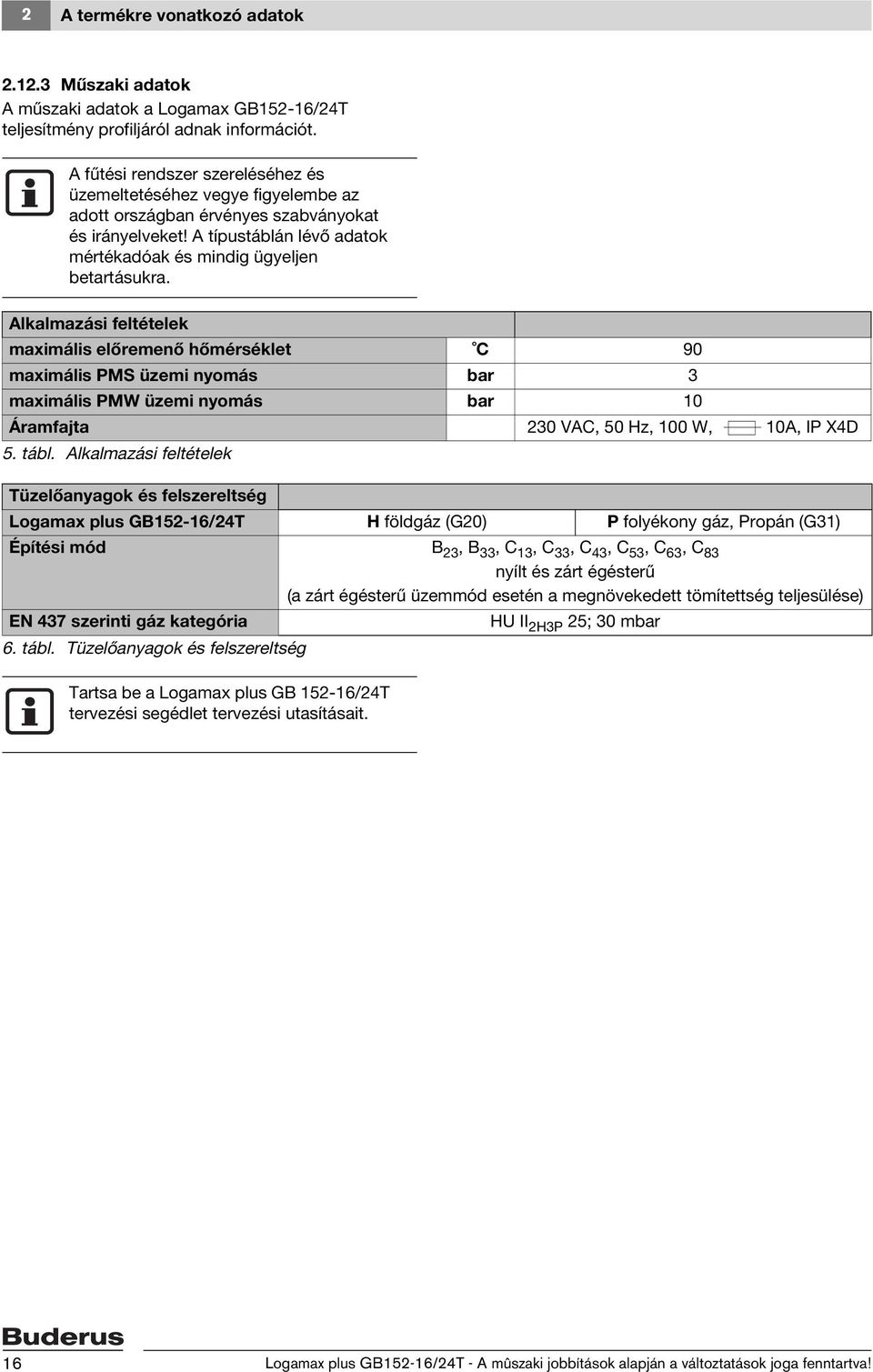 Alkalmazási feltételek maximális előremenő hőmérséklet C 90 maximális PMS üzemi nyomás bar 3 maximális PMW üzemi nyomás bar 10 Áramfajta 230 VAC, 50 Hz, 100 W, 10A, IP X4D 5. tábl.