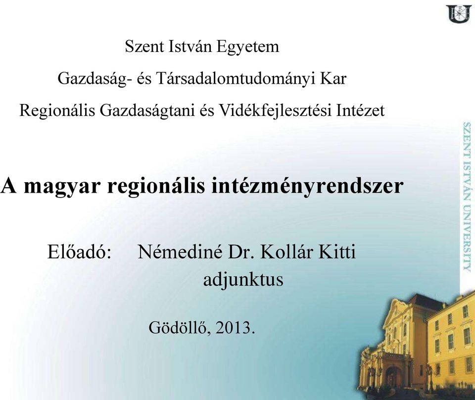 Vidékfejlesztési Intézet A magyar regionális