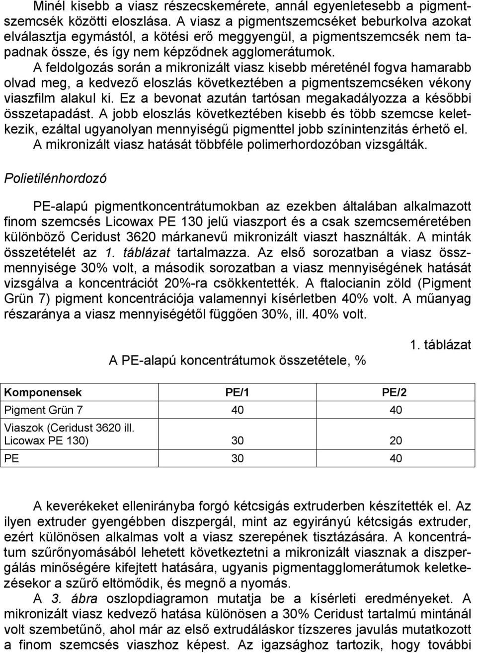 A feldolgozás során a mikronizált viasz kisebb méreténél fogva hamarabb olvad meg, a kedvező eloszlás következtében a pigmentszemcséken vékony viaszfilm alakul ki.