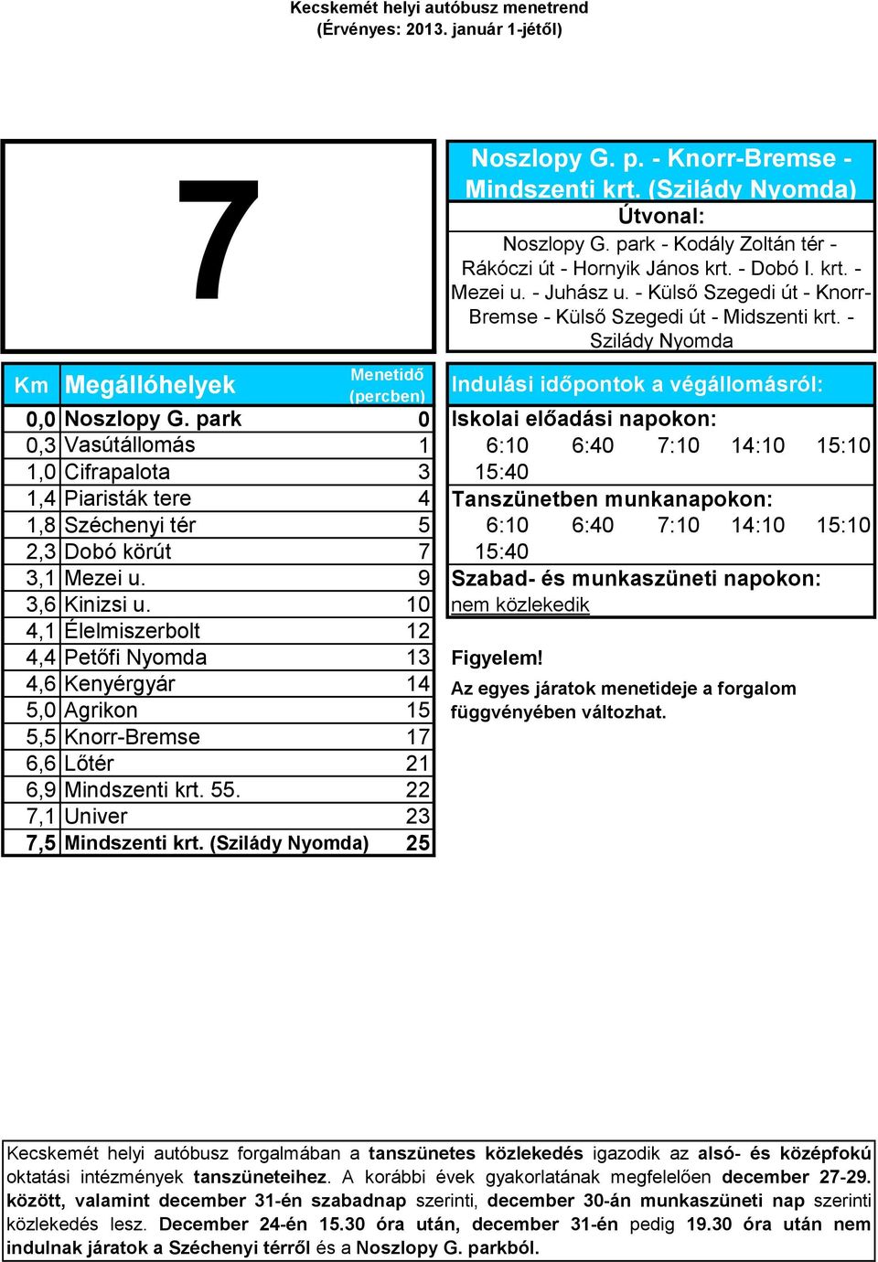 15:40 3,1 Mezei u. 9 Szabad- és munkaszüneti napokon: 3,6 Kinizsi u. 10 nem közlekedik 4,1 Élelmiszerbolt 12 4,4 Petőfi Nyomda 13 Figyelem!