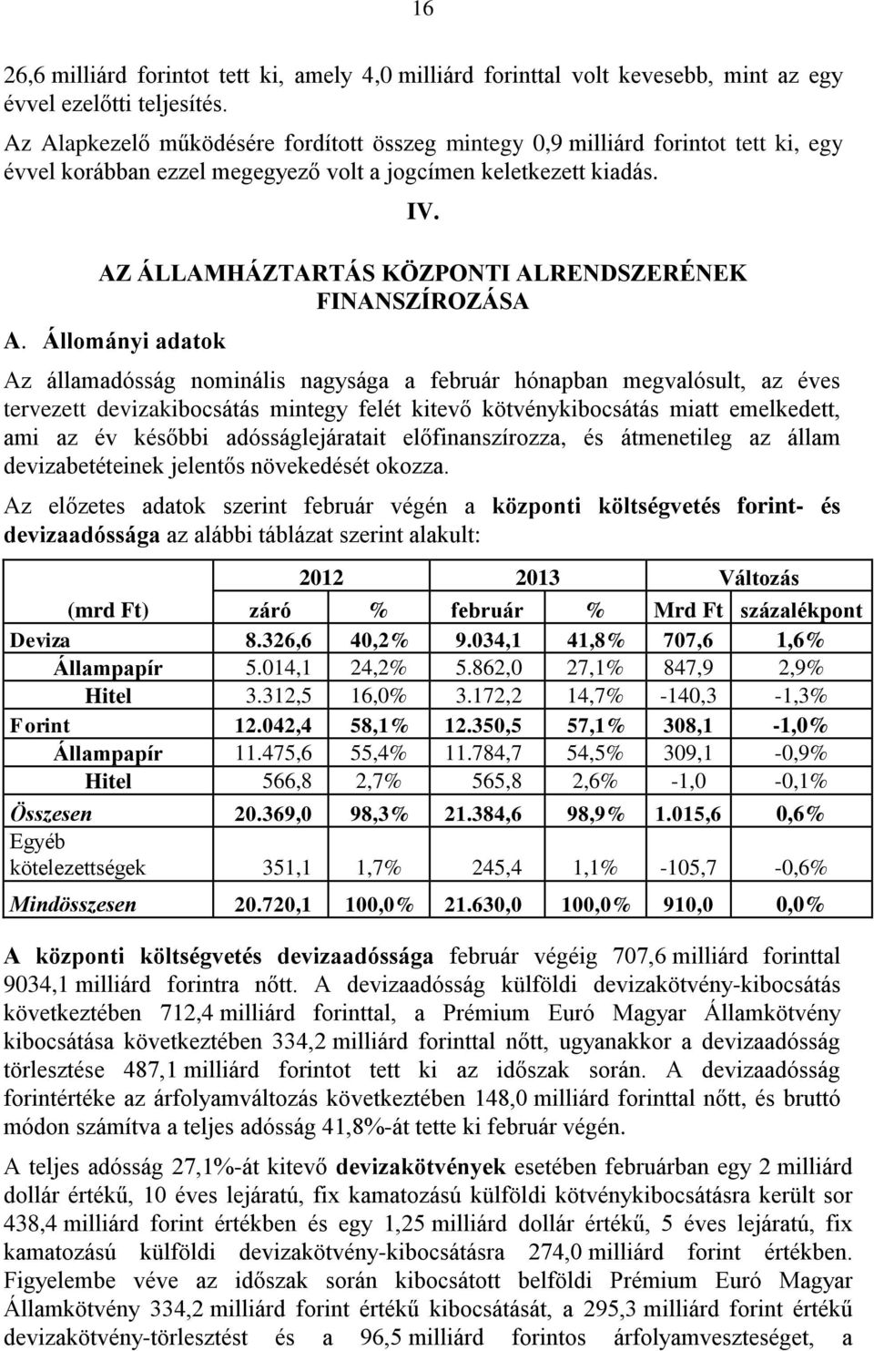 AZ ÁLLAMHÁZTARTÁS KÖZPONTI ALRENDSZERÉNEK FINANSZÍROZÁSA A.