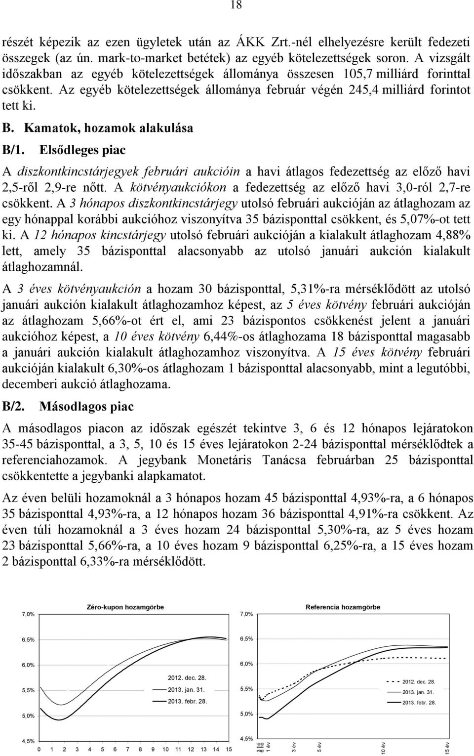 Kamatok, hozamok alakulása B/1. Elsődleges piac A diszkontkincstárjegyek februári aukcióin a havi átlagos fedezettség az előző havi 2,5-ről 2,9-re nőtt.