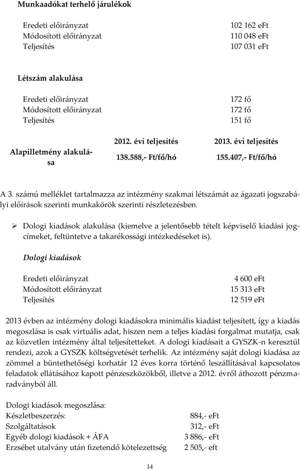 számú melléklet tartalmazza az intézmény szakmai létszámát az ágazati jogszabályi előírások szerinti munkakörök szerinti részletezésben.