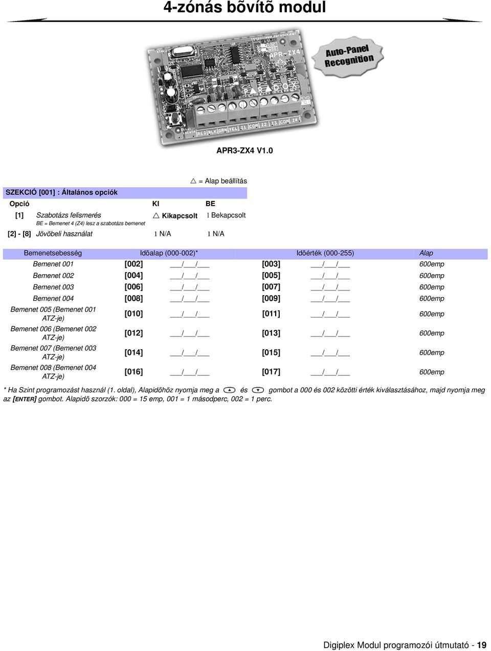 Bemenetsebesség Idõalap (000-002)* Idõérték (000-255) Alap Bemenet 001 [002] / / [003] / / 600emp Bemenet 002 [004] / / [005] / / 600emp Bemenet 003 [006] / / [007] / / 600emp Bemenet 004 [008] / /