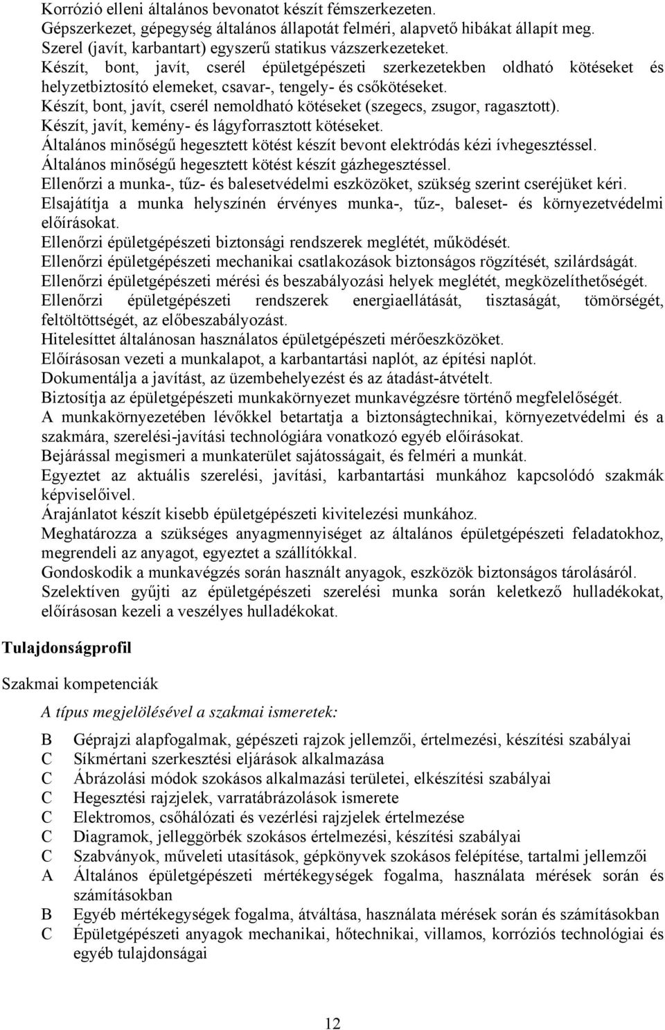 Készít, bont, javít, cserél épületgépészeti szerkezetekben oldható kötéseket és helyzetbiztosító elemeket, csavar-, tengely- és csőkötéseket.