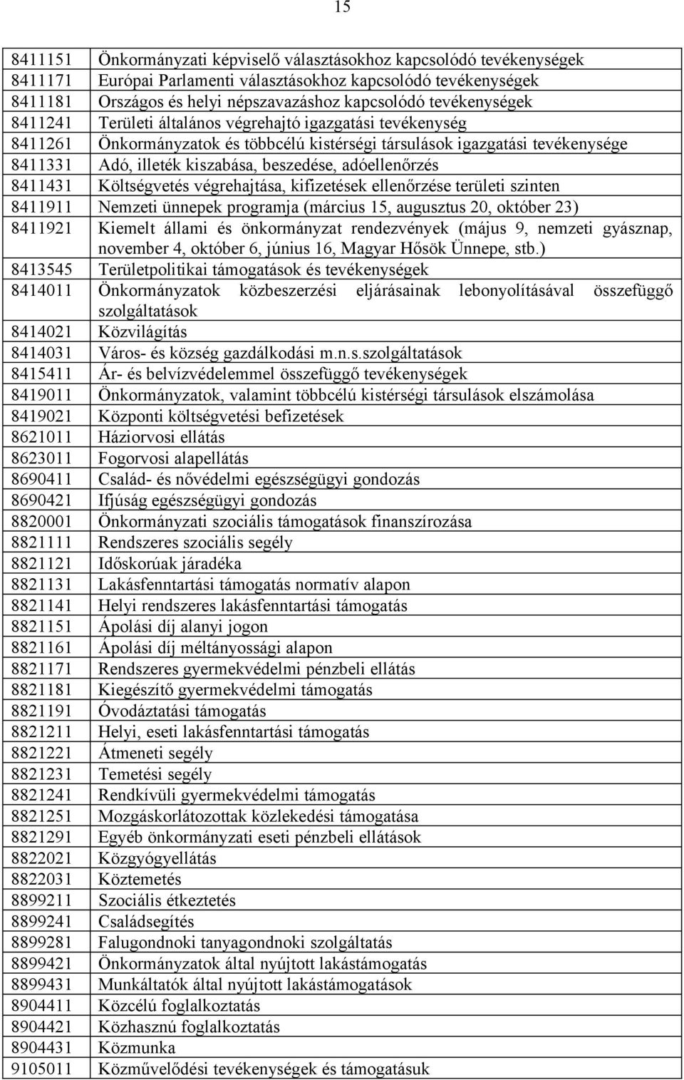 adóellenőrzés 8411431 Költségvetés végrehajtása, kifizetések ellenőrzése területi szinten 8411911 Nemzeti ünnepek programja (március 15, augusztus 20, október 23) 8411921 Kiemelt állami és