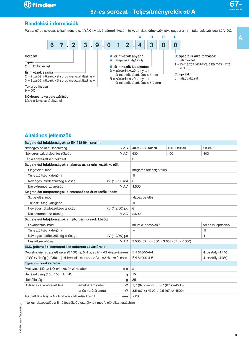 4 3 0 0 Sorozat Típus 2 = NYÁK kivitel Érintkezők száma 2 = 2 záróérintkező, két soros megszakítási hely 3 = 3 záróérintkező, két soros megszakítási hely Tekercs típusa 9 = Névleges tekercsfeszu