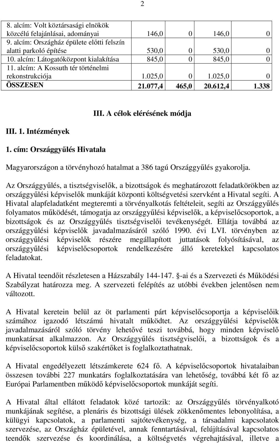 cím: Országgyűlés Hivatala III. A célok elérésének módja Magyarországon a törvényhozó hatalmat a 386 tagú Országgyűlés gyakorolja.