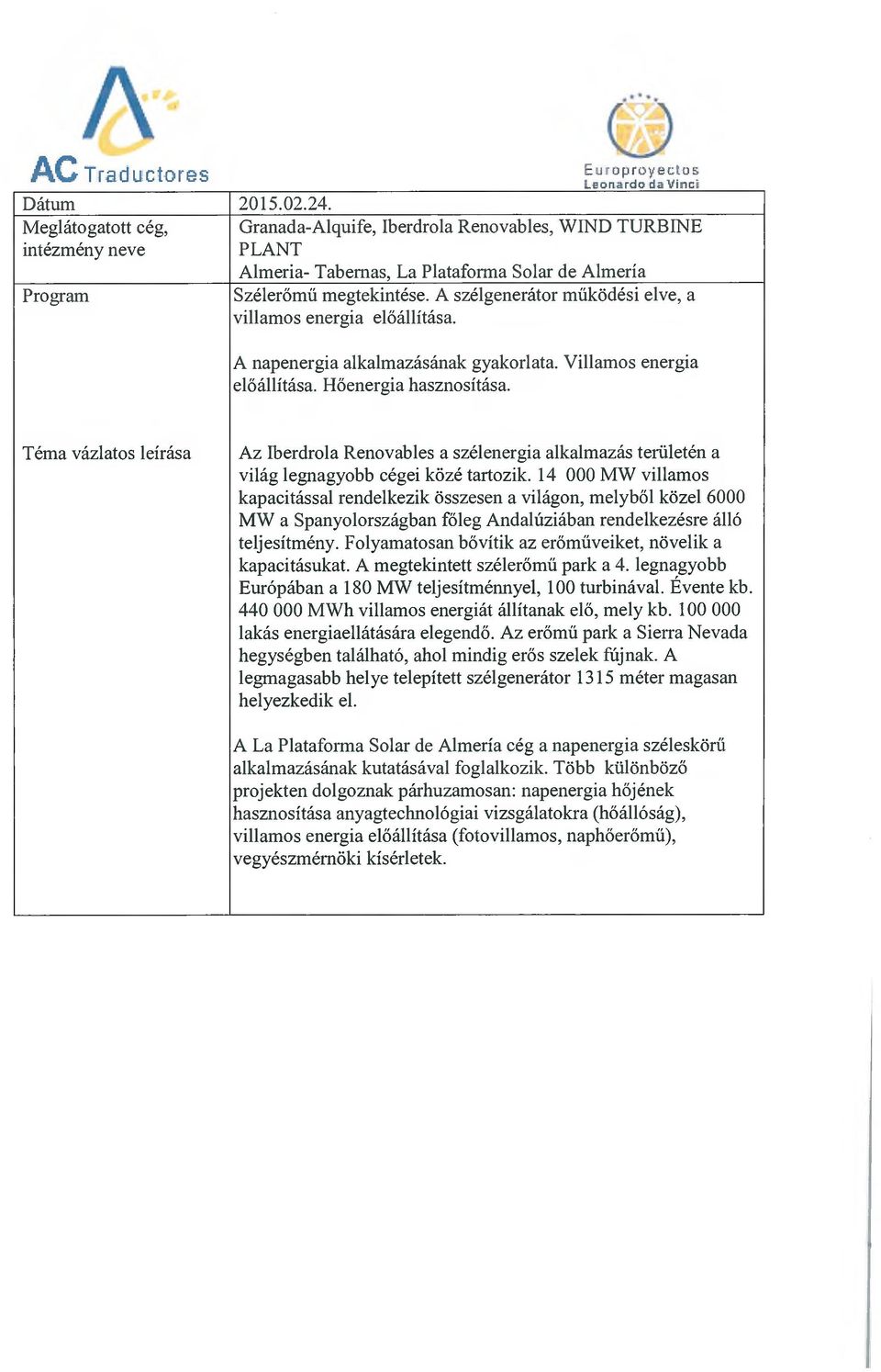 A szélgenerátor működési elve, a villamos energia előállítása. A napenergia alkalmazásának gyakorlata. Villamos energia előállítása. Hőenergia hasznosítása.