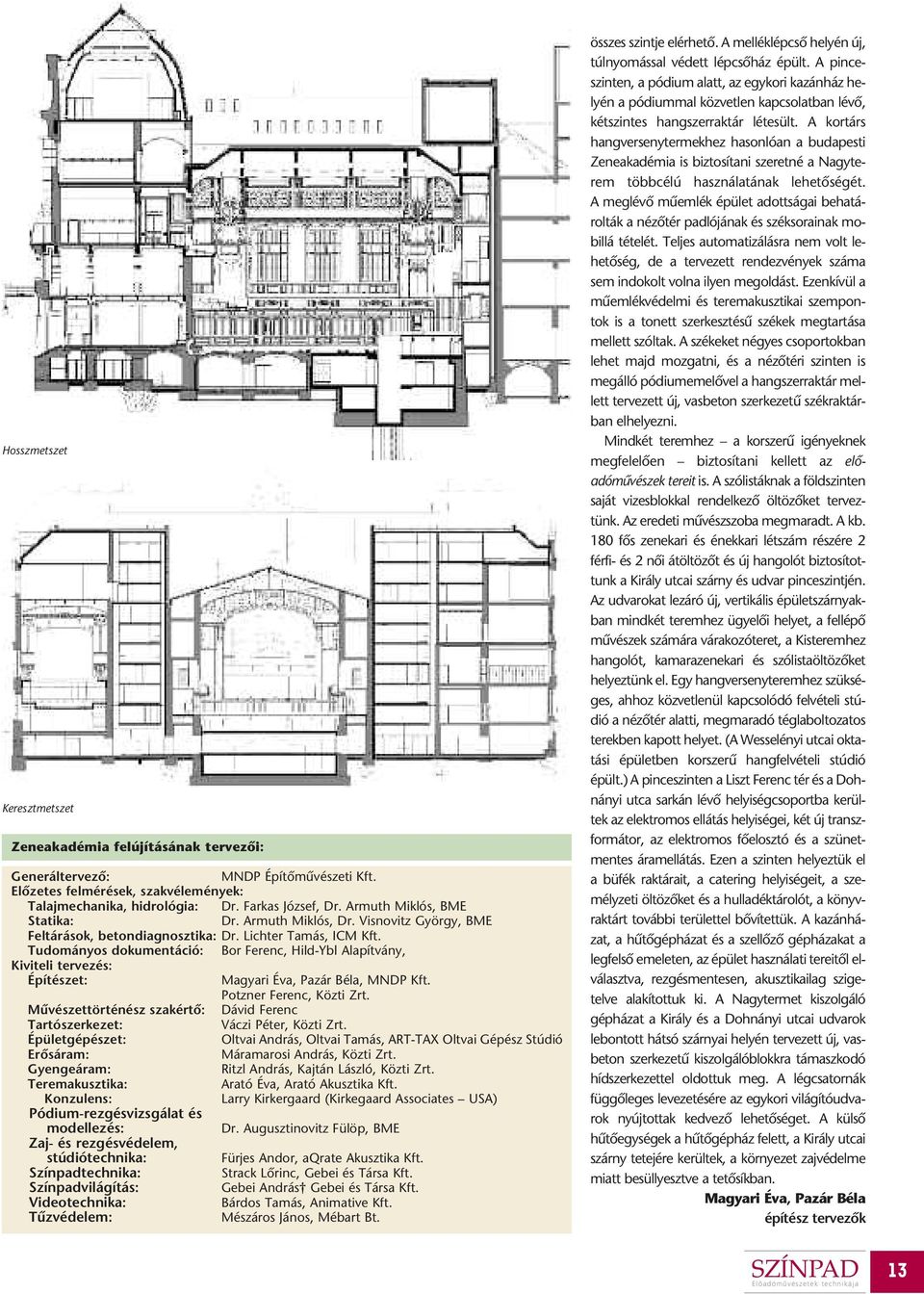 Tudományos dokumentáció: Bor Ferenc, Hild-Ybl Alapítvány, Kiviteli tervezés: Építészet: Magyari Éva, Pazár Béla, MNDP Kft. Potzner Ferenc, Közti Zrt.