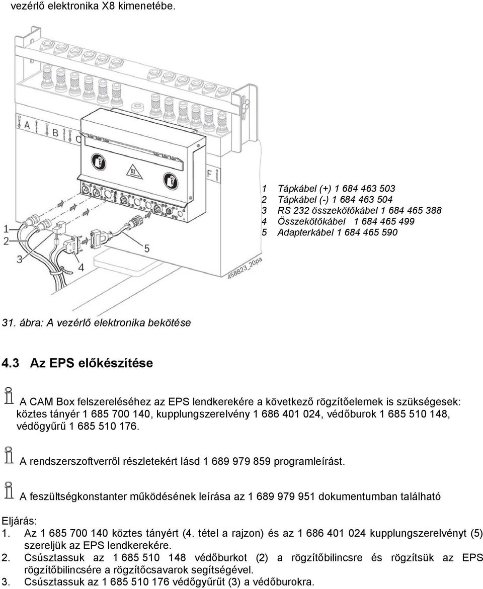 3 Az EPS előkészítése A CAM Box felszereléséhez az EPS lendkerekére a következő rögzítőelemek is szükségesek: köztes tányér 1 685 700 140, kupplungszerelvény 1 686 401 024, védőburok 1 685 510 148,