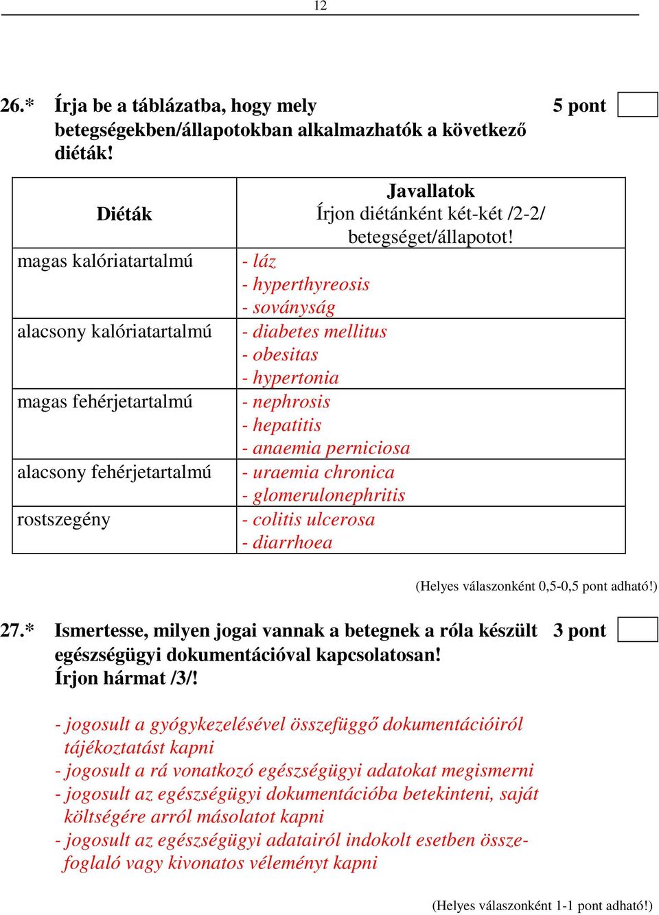 - láz - hyperthyreosis - soványság - diabetes mellitus - obesitas - hypertonia - nephrosis - hepatitis - anaemia perniciosa - uraemia chronica - glomerulonephritis - colitis ulcerosa - diarrhoea 27.