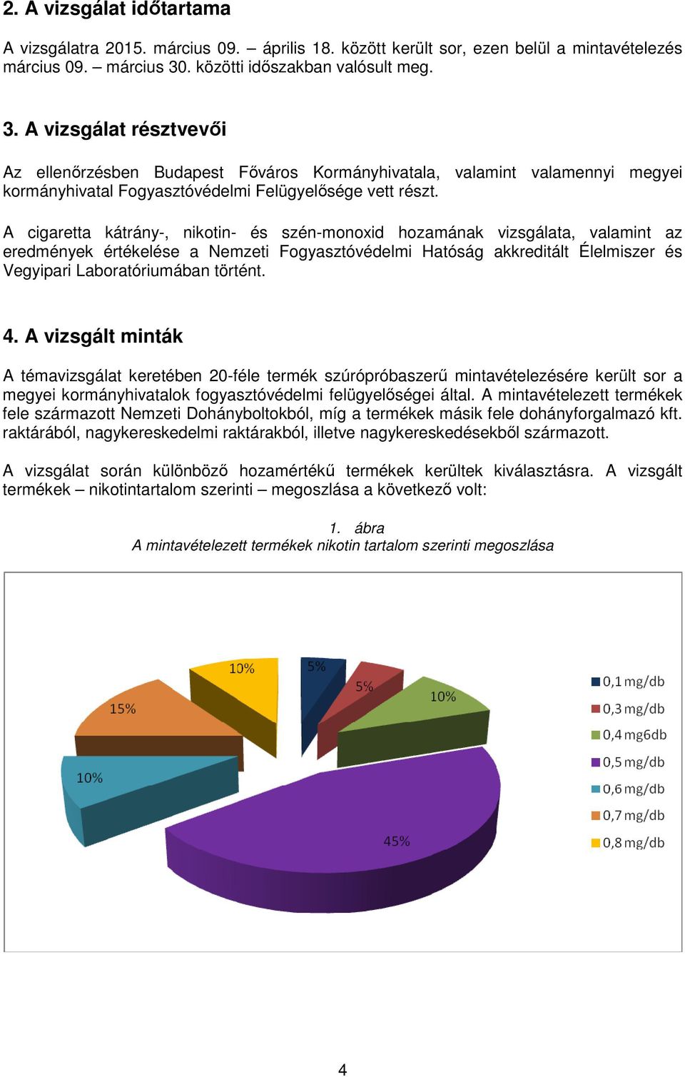 A cigaretta kátrány-, nikotin- és szén-monoxid hozamának vizsgálata, valamint az eredmények értékelése a Nemzeti Fogyasztóvédelmi Hatóság akkreditált Élelmiszer és Vegyipari Laboratóriumában történt.