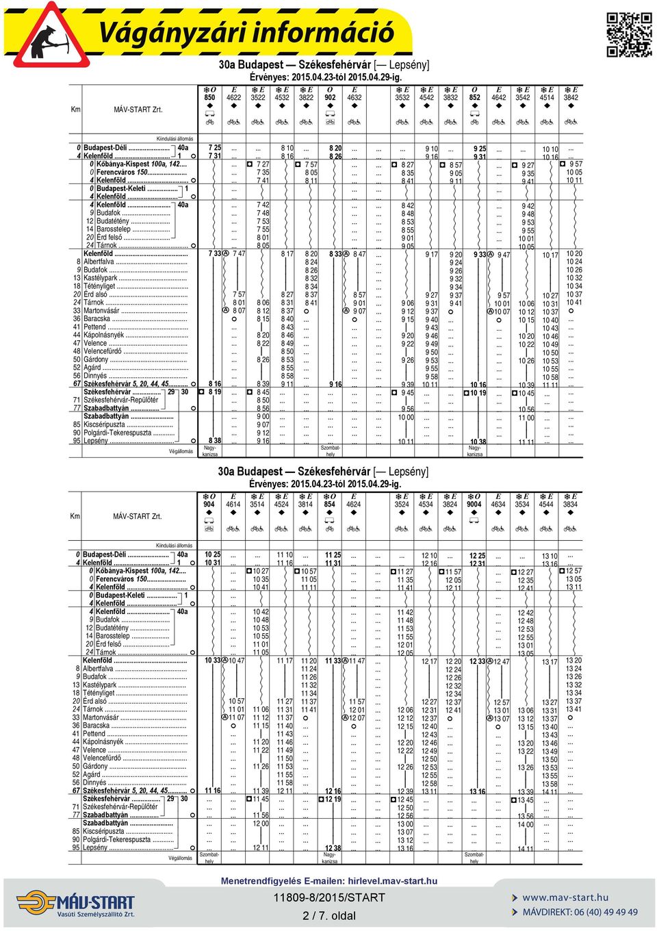 Baracska Peend Kápolnásnyék.. Velence.. Velencefürdő Gárdony. Agárd Dinnyés.. Székesfehérvár, 2,,.. Székesfehérvár. 2 3 Székesfehérvár-Repülőér Szabadbyán. Szabadbyán Kiscséripusza.