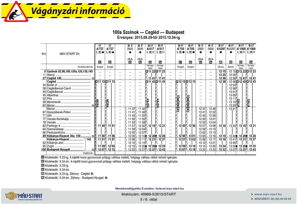 . 1 Budapest-Nyug.. 59 12 5 F 12 7 12 13 MÓRA D 13 MÓRA 1a Szoo Cegéd Budapest Érvéyes: 215.9.29-tő 215.1.4-g 2645 37 41 45 5 53 57 59 12 2 12 5 12 6 12 1 12 15 12 22 2645 42 C617 D 22 41 D 43 C617