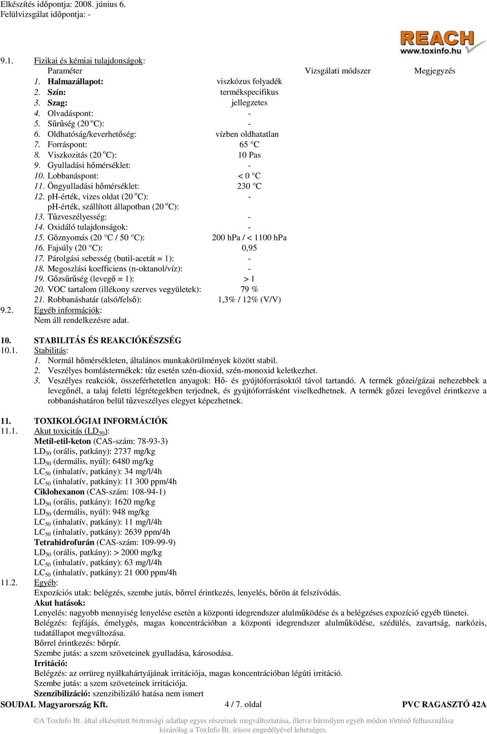 Öngyulladási hımérséklet: 230 C 12. ph-érték, vizes oldat (20 o C): - ph-érték, szállított állapotban (20 o C): 13. Tőzveszélyesség: - 14. Oxidáló tulajdonságok: - 15.