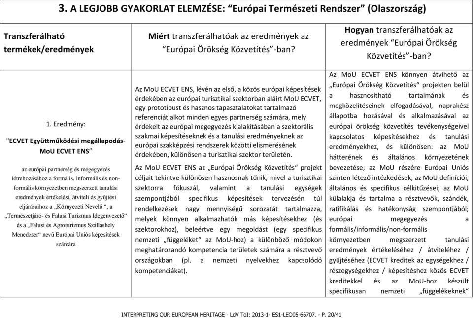 értékelési, átviteli és gyűjtési eljárásaihoz a Környezeti Nevelő, a Természetjáró- és Falusi Turizmus Idegenvezető és a Falusi és Agroturizmus Szálláshely Menedzser nevű Európai Uniós képesítések