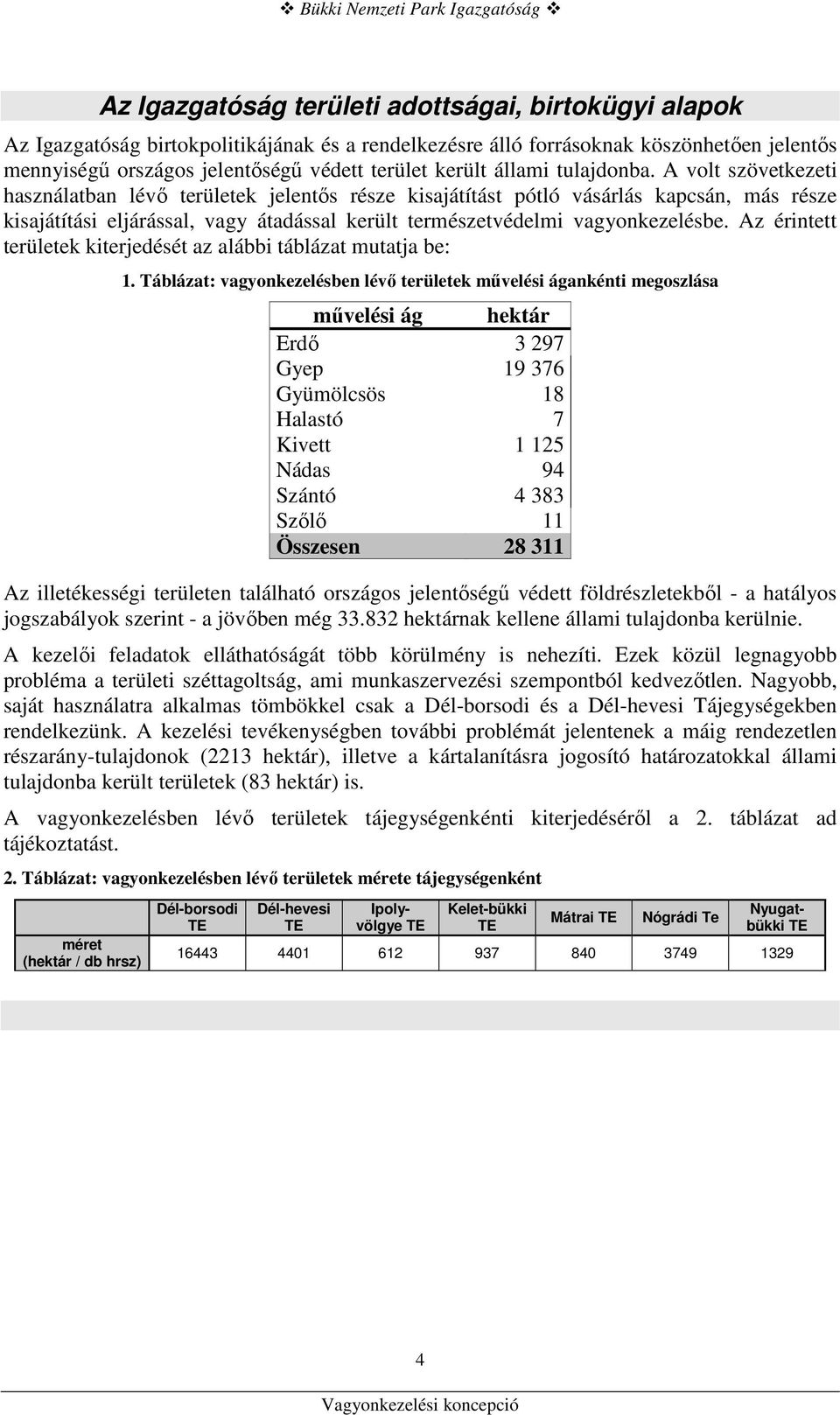 A volt szövetkezeti használatban lévı területek jelentıs része kisajátítást pótló vásárlás kapcsán, más része kisajátítási eljárással, vagy átadással került természetvédelmi vagyonkezelésbe.