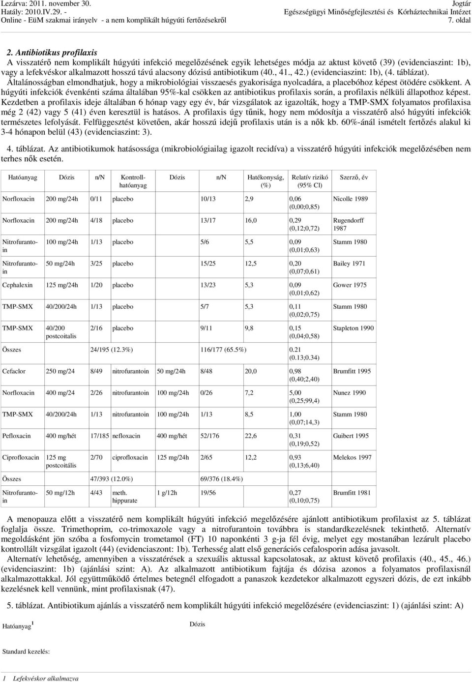 alacsony dózisú antibiotikum (40., 41., 42.) (evidenciaszint: 1b), (4. táblázat).