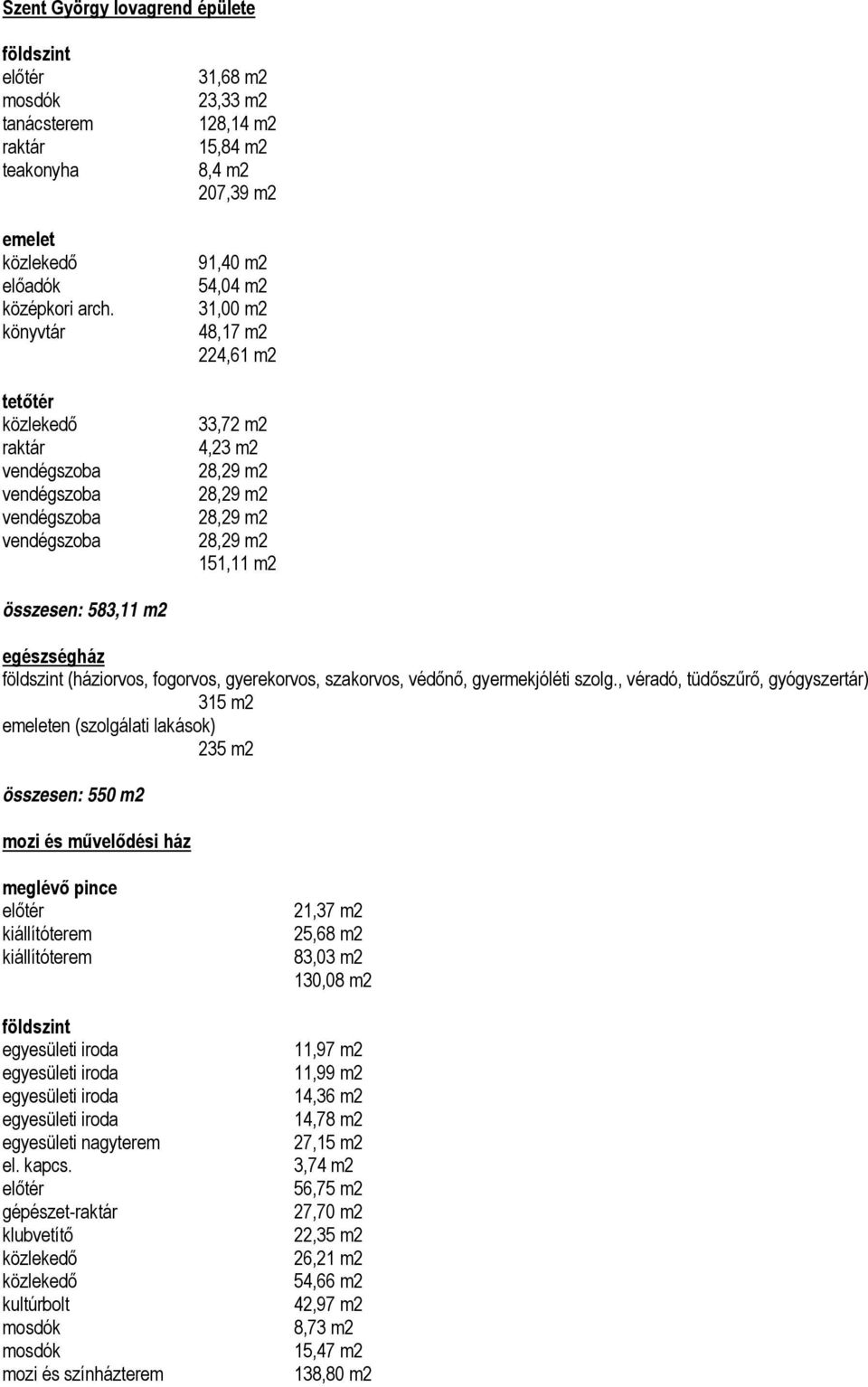 28,29 m2 28,29 m2 151,11 m2 összesen: 583,11 m2 egészségház földszint (háziorvos, fogorvos, gyerekorvos, szakorvos, védőnő, gyermekjóléti szolg.