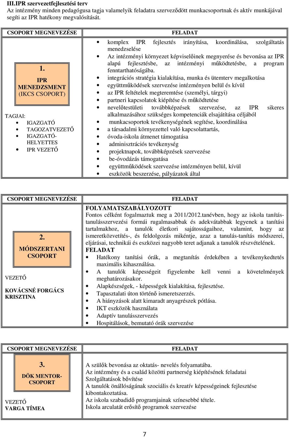 megnyerése és bevonása az IPR alapú fejlesztésbe, az intézményi működtetésbe, a program fenntarthatóságába.